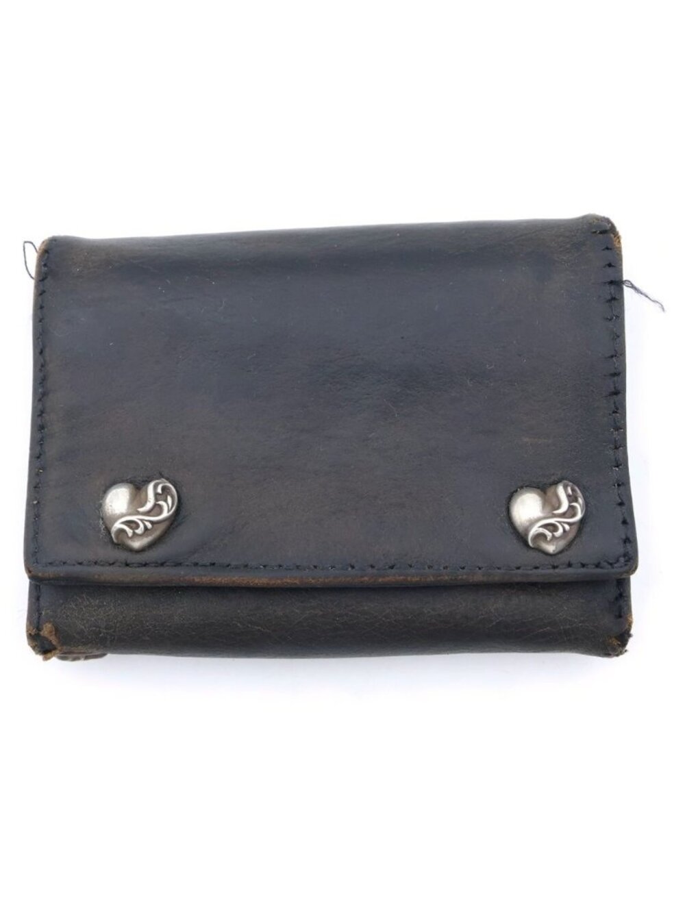 Chrome Heart Button Leather Wallet Black